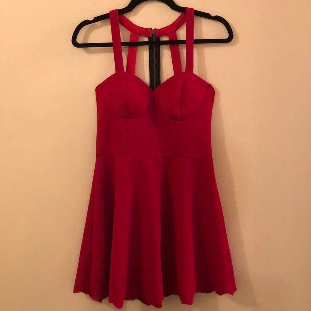 Material Girl Scalloped Dress Red Zip Up Medium - Picture 2 of 6